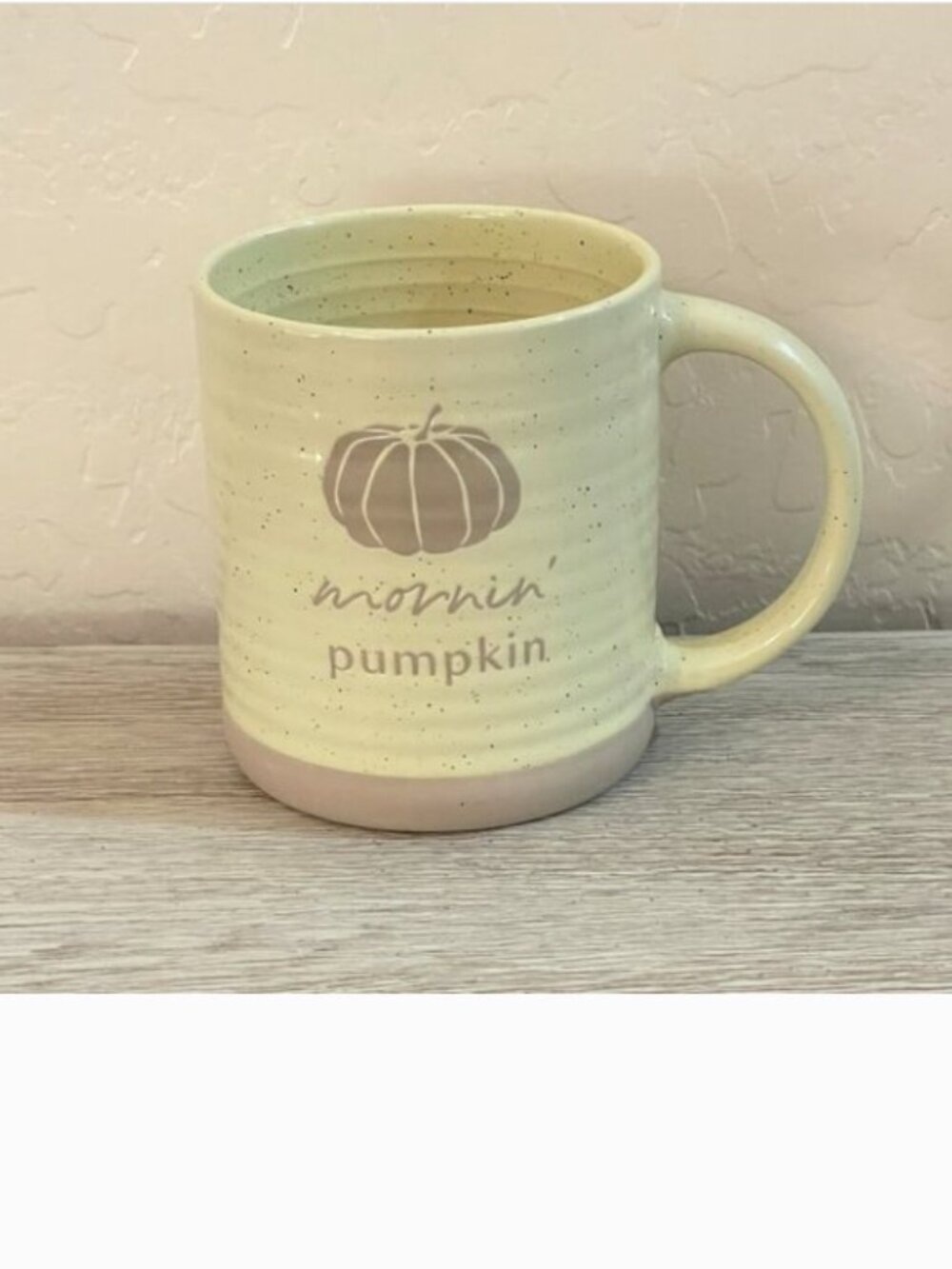 Mornin' Pumpkin Mug Cup Tan Speckled Yellow Place & Time Fall Halloween
